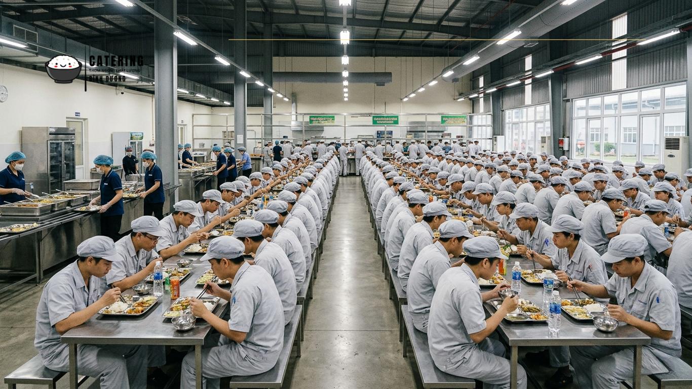 Công nhân ăn cơm giờ nghỉ trưa