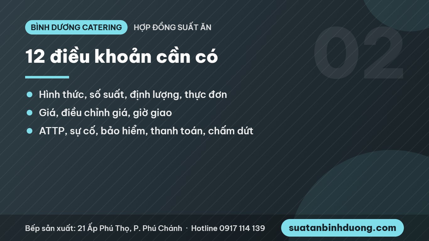 12 điều khoản cần có trong hợp đồng suất ăn công nghiệp