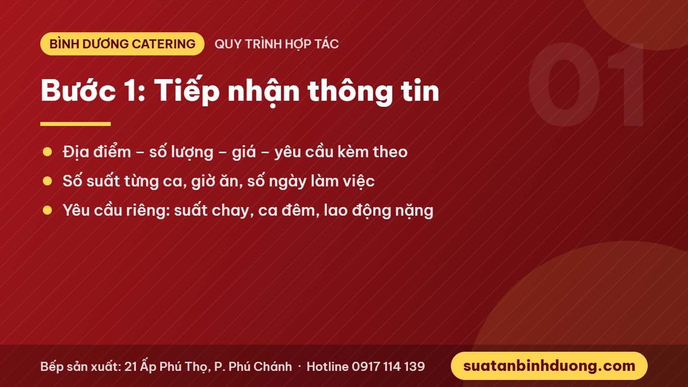 Bước 1 tiếp nhận thông tin khi thuê công ty suất ăn công nghiệp