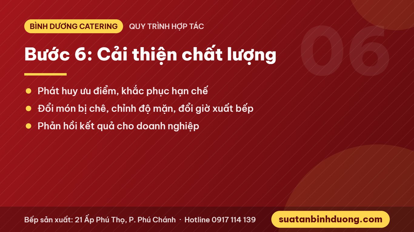 Bước 6 cải thiện chất lượng suất ăn công nghiệp