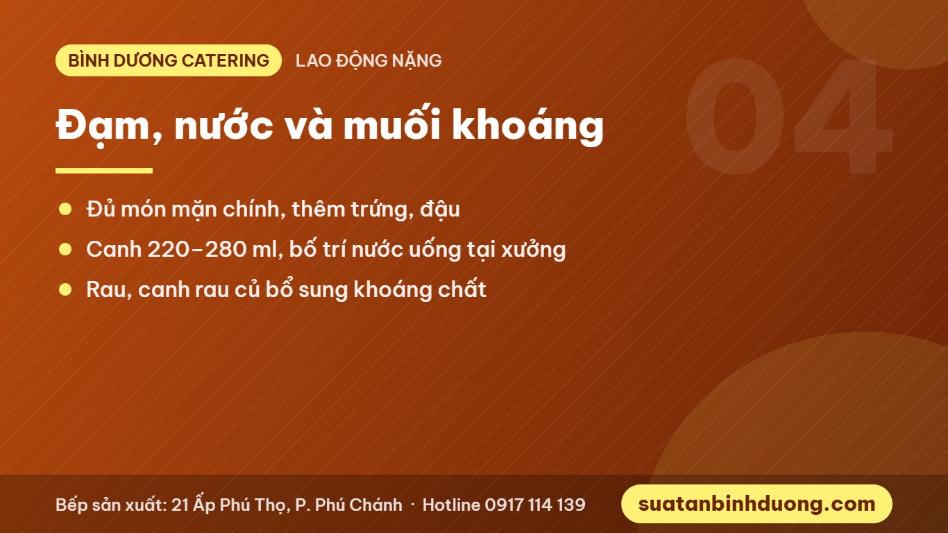 Đạm nước và muối khoáng trong suất ăn lao động nặng