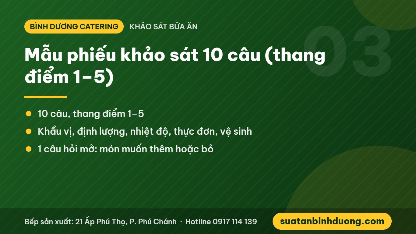 Mẫu phiếu khảo sát suất ăn công nhân 10 câu